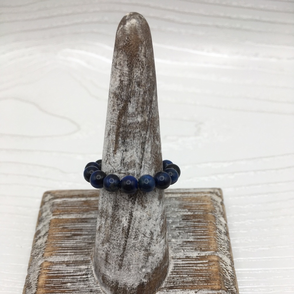HANDCRAFTED Blue Tiger Eye Stretch Bead Ring